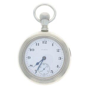 Elgin 5 Open Face Men's Pocket Watch - Nickel Silver Grade 75 Sz 18s Runs